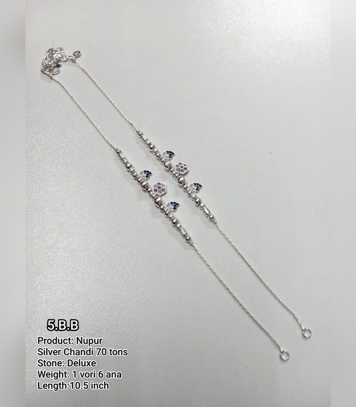 anklet-70tons-1-vori-9 Silver Nupur (Anklet) — 70 Tons, Deluxe, 10.5 inch (1 vori) - Image 1