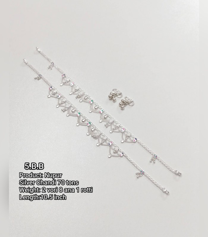 anklet-70tons-2-vori-8-ana-1-rotti-16 Silver Nupur (Anklet) — 70 Tons, 10.5 inch (2 vori 8 ana 1 rotti) - Image 1