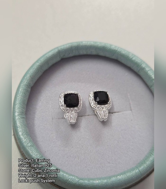 earring-925-2-ana-1-rotti-7 রুপার কানের দুল - Silver Earring — 925 Italian, Cubic Zirconia (2 ana 1 rotti) - Image 1