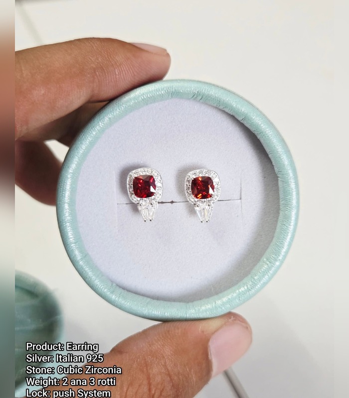 silver-earring-925-italian-cubic-zirconia-push-lock-23 Silver Earring — 925 Italian, Cubic Zirconia, Push lock (2 ana 3 rotti) — Design 1 - Image 1