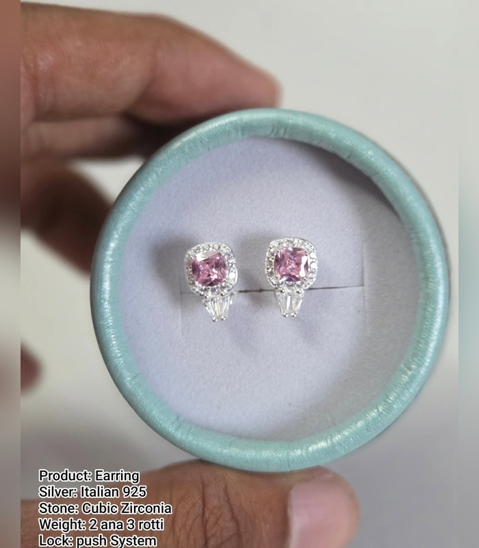 silver-earring-925-italian-cubic-zirconia-push-lock-24 Silver Earring — 925 Italian, Cubic Zirconia, Push lock (2 ana 3 rotti) — Design 2 - Image 1